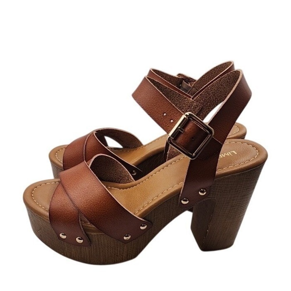 LimeLight Brown Studded Strappy Block Heel Buckle Women's Sandals Size 8
